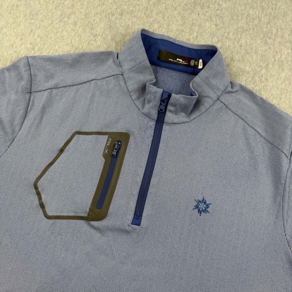 RLX Ralph Lauren Sweater Mens 2XL Blue Herringbone 1/4 Zip Performance Golf